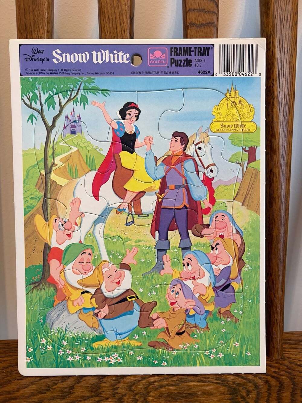 Vintage Walt Disney Snow White Golden Frame-Tray Puzzle 4622A